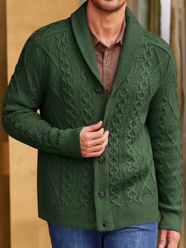 Runcati Mens Shawl Collar Cardigan Sweater Cable Knitted Button Down Sweaters Chunky Fall Winter Outwear2
