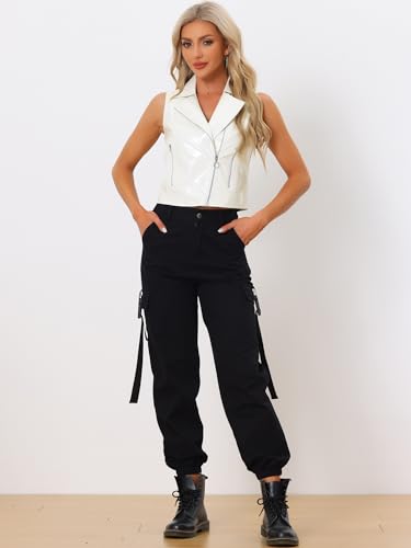 Allegra K Women's Metallic Faux Leather Vest Lapel Collar Zip Sleeveless Cropped Jacket2