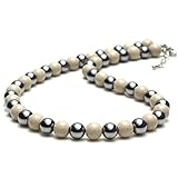 [OVER-9] テラヘルツ × 高濃度 北投石 ネックレス 8mm 首回り50cm＋5cmアジャスター付き フック ステンレス製 公的機関にて検査済み！テラヘルツ鉱石 本物保証 パワーストーン 天然石 超遠赤外線 健康【首回り約50cm】