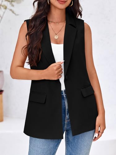 Cicy Bell Women's Sleeveless Blazer Vest Casual Open Front Single Button Summer Jacket with Pockets2