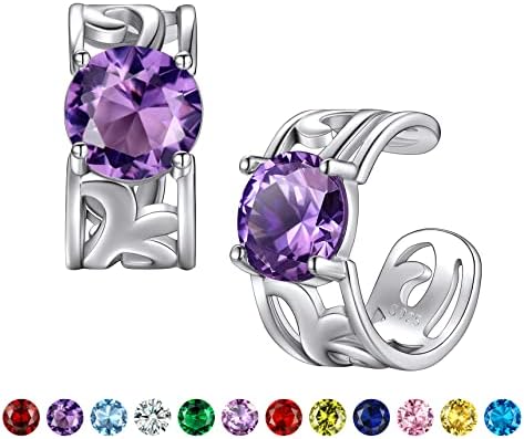 Bestyle Silver Ear Cuff Earrings CZ Created Heart Diamond Ear Cuffs | Classic Silver February Amethyst Birthstone Earrings for Women, Great Birthday Gift for Daughter/Wife/Mom/Grandma