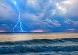 CORFOTO Tela 1.8x1.2m Fondo Tormenta Marina Dramática Rayo Olas Oceánicas con Nubes Tormentosas y Reflejos Coloridos del Atardecer para Fiesta Temática Clima Accesorios de Foto