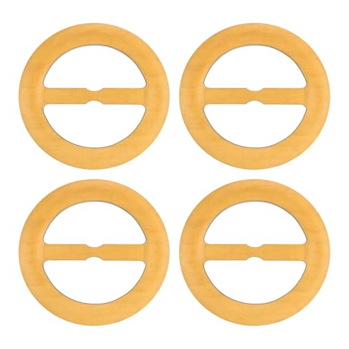 Image of uxcell 4 Pcs T-Shirt Clips, 75mm Wood Scarf Ring Clip Round Tie Circle Clip Buckle Fashion Clothes Corner Knotted Button for Women's Silk Clothing Decoration, Yellow