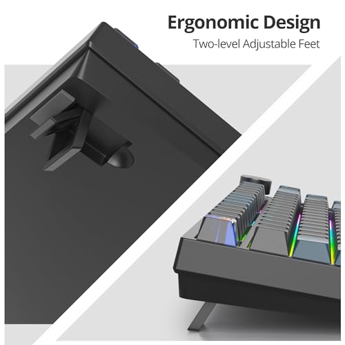 Image of 75% Mechanical Gaming Keyboard, Hot Swappable RGB Backlit Custom With Knob, Gasket Mount USB Wired, 82 Keys Black Blue Linear Red Switch (82 Black Blue)