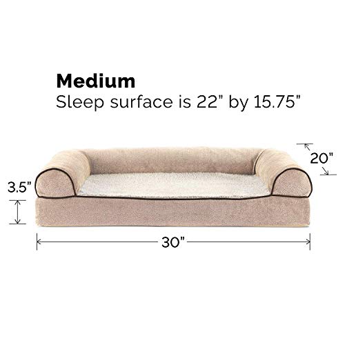 Image of FurHaven Soft, Orthopedic Foam Sofa Dog Bed with Washable & Removable Cover - Sherpa /Chenille - Cream, Dogs Up to 35 lbs - Medium