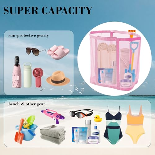 Heavy-Duty Mesh Beach Bag - Tear-Resistant Foldable Tote for Sand Toys, Pool & Travel, Multi-Color3