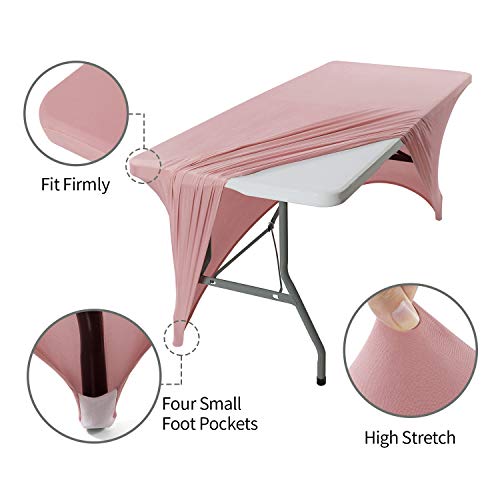 Image of Peomeise 2PCS 6FT Spandex Table Cover Rectangular Stretch Spandex Tablecloth (Dusty Rose,6FT)