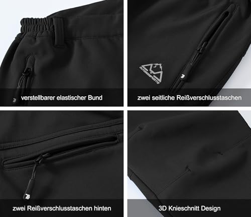 YSENTO Damen Softshellhose Winter Wanderhose Skihose wasserdichte Warm Gefüttert Thermohose Outdoorhose Trekkinghose(Schwarz,L)
