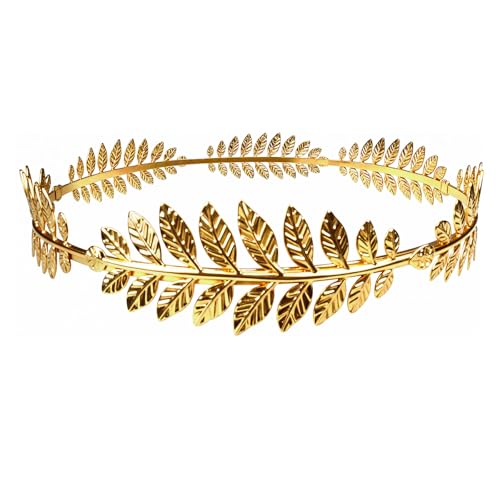 GLITZJOY Goddess Crown, Gold Greek Goddess Headpiece Flower Headpiece Laurel Wreath Headband Leaf Crown Men Circlet Toga Costume Woman Romantic Costume Accessories Wedding Halloween Party Supplies