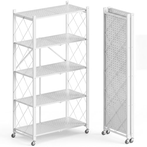 Image of Upgraded 18% Thickened Portable 5-Tier Foldable Storage Shelves with Wheels