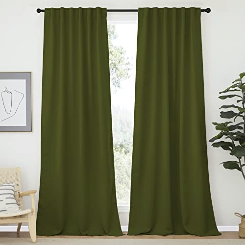 NICETOWN Christmas Living Room Blackout Curtains - (Olive Green Color) 52" Wide by 108" Long, Set of 2, Thermal Insulated Window Drape Panels for Living Room Olive Green 52"W x 108"L (Pack o