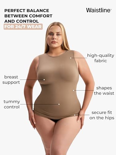 WAISTLINE Women's Compression Tank Top with Adjustable high Neck - Shapewear Cami for Tummy Control - Body Shaper Camisole