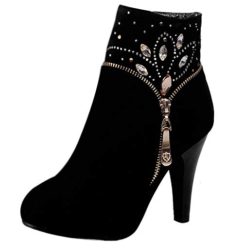 Gicoiz Women Elegant High Heels Suede Platform Ankle Boots