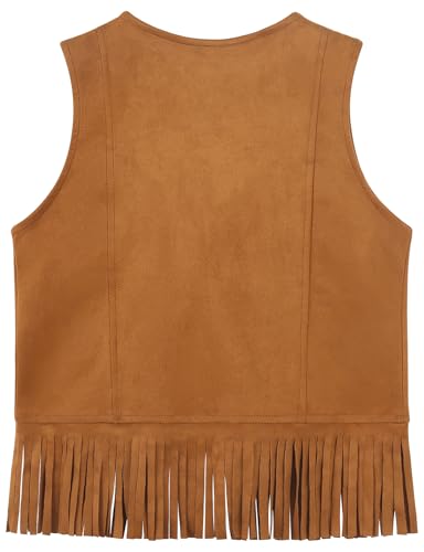 Spring&Gege Kids Open Front Suede Fringe Vest 70s Faux Tassels Jacket Cardigan (5-12 Years)3