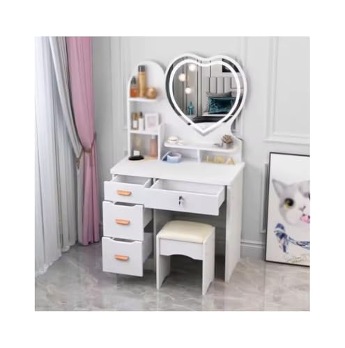 Tocador con espejo LED y taburete con 4 cajones para dormitorio 5