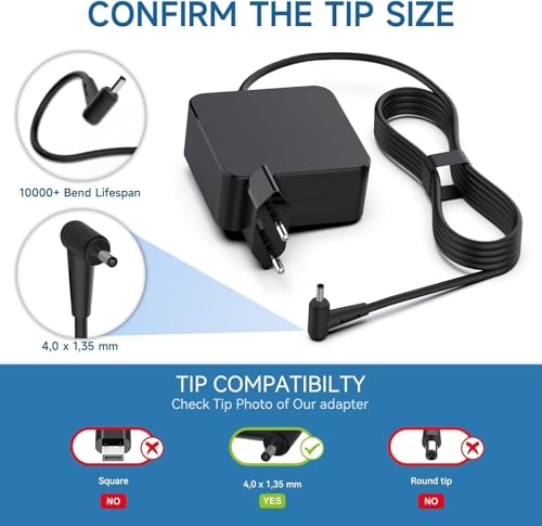 Image of AD45-00B 45W 19V 2.37A Ac Adapter Laptop Power Supply for ASUS UX305 UX305L UX305F UX305C UX303U UX330 UX330U X331UA UX360C UX31A E203M E203MA X553S X553M X553MA (AS 45W 1.35)