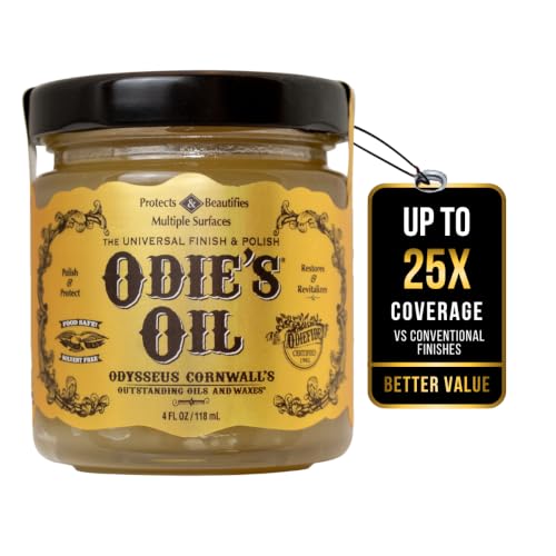 Odie's Oil - Universal Finish for Wood, Leather, Plastic, Vinyl, Metal & More - Discovery Size- 4 Oz Jar - Waterproof, Food Safe, Solvent Free Non-Toxic Finish