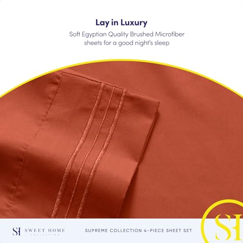 Image of Full Size Sheet Sets - Breathable Luxury Sheets with Full Elastic & Secure Corner Straps Built In - 1800 Supreme Collection Extra Soft Deep Pocket Bedding Set, Sheet Set, Full, Rust
