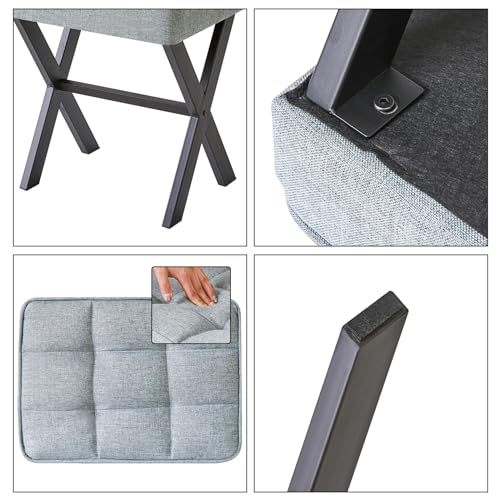 Miniatura 7 de Ibuyke Taburete De Maquillaje Cuadrado Con Reposapiés En X, Taburete De Lino, Taburete De Tocador Con Asiento Otomano, Multiusos Como Mesa Auxiliar Pequeña, Para Dormitorio, Sala De Estar, Azul Gris L