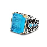 Ephesus Jewelry Handmade Sterling Silver Classy Men's Ring with Tourmaline and Turquoise Gemstones