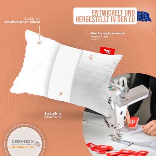 Softimi Gestepptes Premium Kissen 2er Set 50x60 cm Antiallergisch - Anti-Milbe - Geruchlos sofort verwendbar - Mit Härteeinstellung (2er Set 50x60 cm)