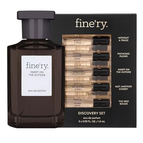Image of Fine'ry Sweet on the Outside Perfume 60mL & 5 Pcs Discovery Set - Vanilla Gourmand Eau De Parfum Spray for Women & 5 Scent Sampler Set (Pistachio, Vanilla, Skin Musk, Cherry, Amber Saffron)
