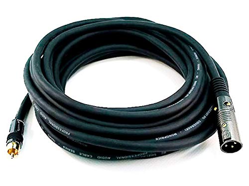 Monoprice XLR Male to RCA Male Cable - 25 Feet - Black, 16AWG Shielded Twisted Pair Oxygen-Free Copper Braid Conductors, E21 Gold Plated Connectors - Premier Series