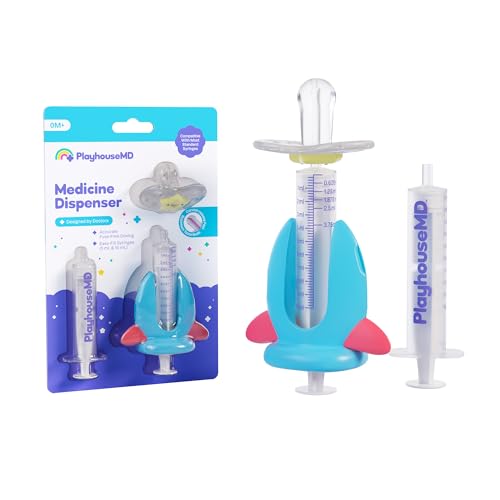 Image of Playhouse MD Medicine Dispenser, Rocket - Liquid Medication Syringe for Newborns, Infants, Babies & Toddlers - Baby Medicine Kit with Pacifier Attachment for Accurate Dosing