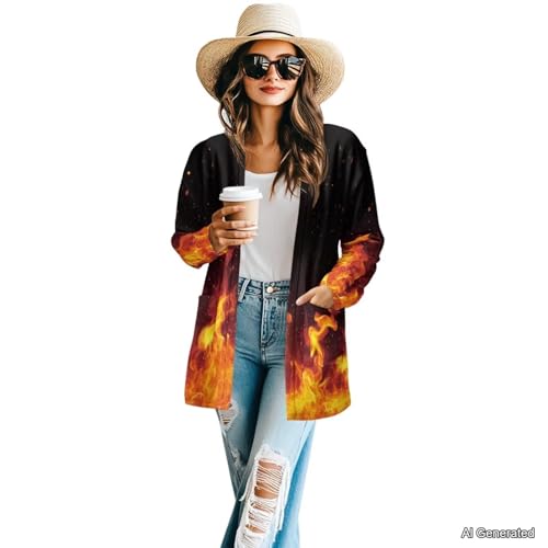 Image of Women's Lightweight Cardigans with Pockets Trendy Long Sleeve Open Front Cardigan Casual Tops Jackets Fall Oufits S-2XL
