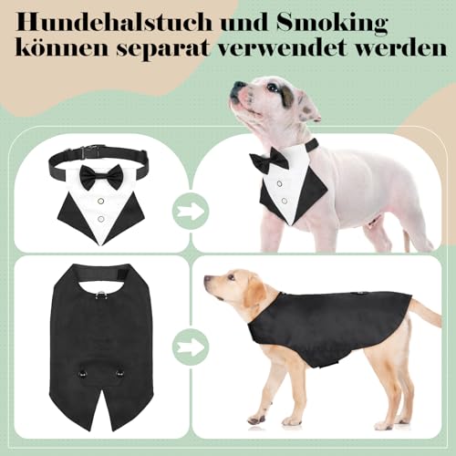 Illumifun Smokinganzug und Bandana-Set, eleganter Hunde-Hochzeitsparty-Anzug mit Fliege, Hemd, Weste, Haustier-Smoking-Kostüm mit abnehmbarem Fliegenkragen (S)