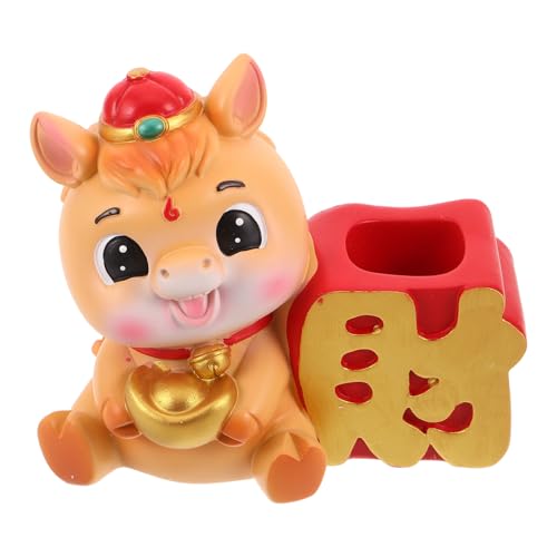 Veemoon Porte-Stylo Cheval Zodiac Chinois 2026 en Résine Figurine Décorative Bureau Porte-Crayons Mignon pour Organisation de Bureau et Rangement Fournitures Accessoire Feng Shui pour