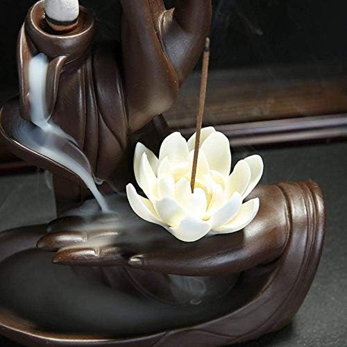 Backflow Incense Holder, Incense Burner Buddha Incense Burner Ceramic Incense Cones Burner Incense Stick Holder Backflow Incense Burner Home Decoration Handicraft Gift with 10 Free Cones (Lotus)