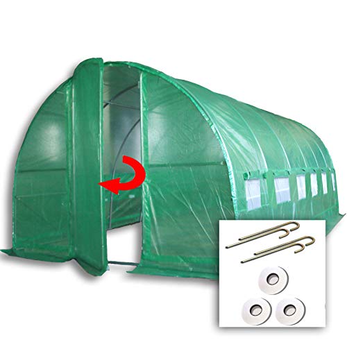 6m x 3m Polytunnel + Ground Anchor Kit "Strongest In It's Class" a fully Galvanised Structure with more Diagonal & Roof Bracing than all others. Metal Hinged Door | Rear Zippered Wide Access Door