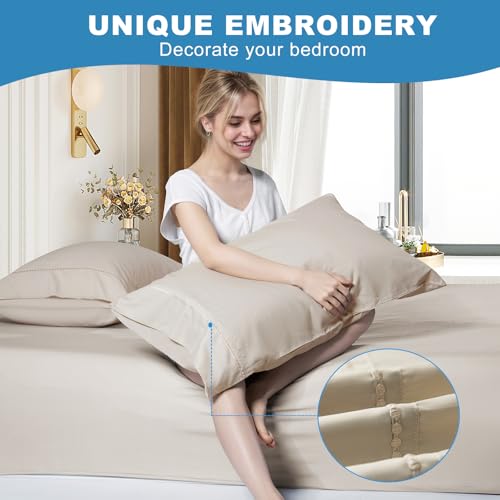 LOVSTOY Cooling Pillow Cases Set of 2, Queen Size Cool Pillowcases for Hair Skin and Hot Sleepers, Soft Silky Summer Pillow Cover with Envelope Closure, Desert Yellow, 20"x30" — view 3