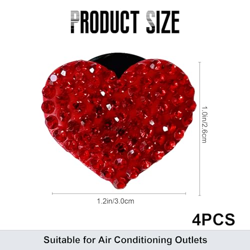 Image of NTNEV 4PCS Car Bling Air Vent Clips, Car Air Conditioner Air Outlet Clip, Heart Shaped Crystal Rhinestone Accessories, Universal Car Decoration Accessories, Air Conditioning Outlet Clip (Red)