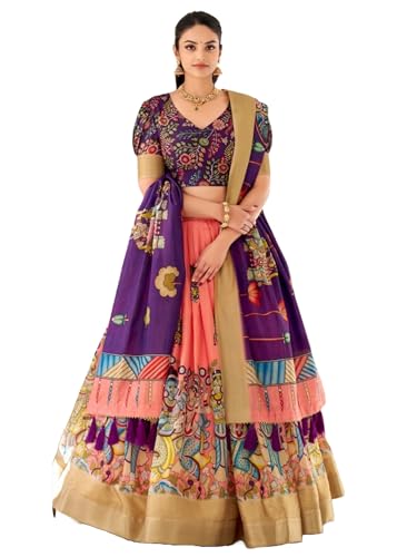 Lehenga en soie traditionnelle Dola avec bordure tissée main