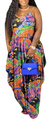 Image of BFFBABY Women's Casual Maxi Dress Sleeveless Tie Dye Spaghetti Strap Summer Plus Size Swing Sundress with Pockets