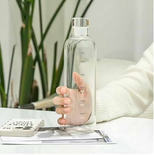 Image of Borosilicate Glass Water Bottle 500ml - Leak Proof H2O Fridge Bottle with Airtight Cap & Time Marker | Reusable Office, School, Gym, Travel Water Bottle(Pack of 4, Multicolor)