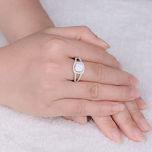 Mdfun Opal Halo Wedding Band White Gold Engagement Ring 7Mm Opal Promise Eternity Ring For Women Size #TOP1