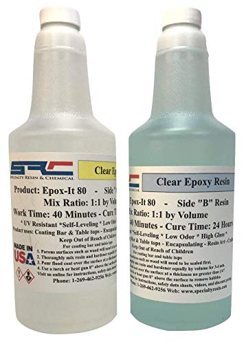 Epox It 80 - Clear Epoxy Resin Adhesive for Table Tops, Bars, Counter Tops, Jewelry Making, Coating and Art Projects - 64 Ounce Kit
