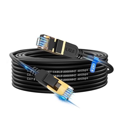 Cat 8 Ethernet Cable 10M, High-Speed 40Gbps 2000Mhz internet Cable Gold Plated RJ45 Connector,for Outdoor&Indoor Weatherproof UV/Lan Cable Cord for Xbox PS4/5 Modem Router PC