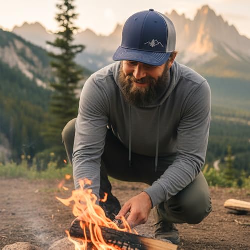 Image of LINDO Trucker Hat [ Great Outdoors Design ] for Men and Women: Mid Profile Cap with Breathable Mesh Back and Adjustable Snap