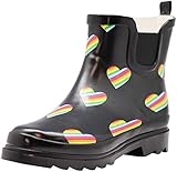 NORTY - Womens Ankle Rain Boots - Ladies Waterproof Winter Spring Garden Boot runs ½ size large Pride Heart Black Size 8