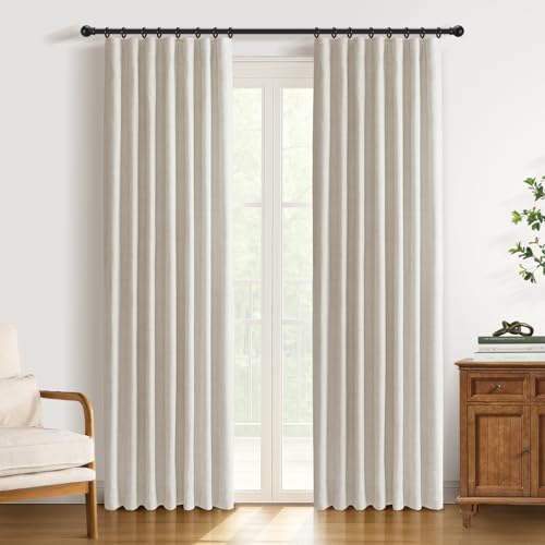 DEFYNEE 100% Blackout Curtains for Bedroom, 2 Panel Set, Thermal Insulated Faux Linen Curtains with Clip Rings and Rod Pocket, W50 x L84 Inch, Beige