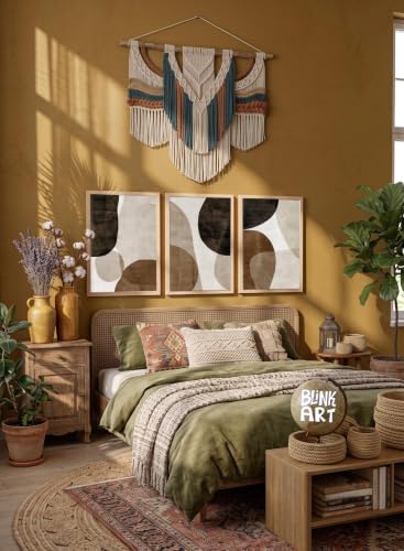 Image of BLINKART Set of 3 BROWN CREAM Natural Brown Frame Painting for Wall Decoration - Modern Art Wall Decor Framed Painting for Living Room Bedroom - Framed Wall Posters /Paintings (8X12 inch)