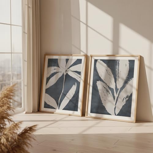 Image of COLOSSAL ART HOUSE Set of 2 botanical wall art paintings for living room & wall painting for bedroom wall decor - (10x13 Inch framed poster, Paintings for home decor)