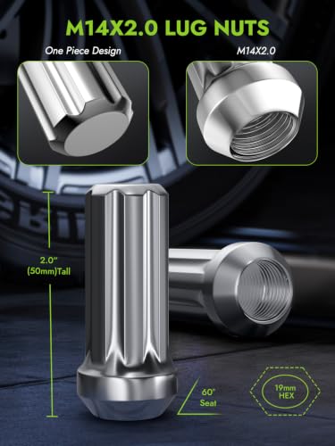 Image of AUTOPTIM M14x2.0 Spline Lug Nut - 24 Pcs Chrome Closed End Nuts with Socket
