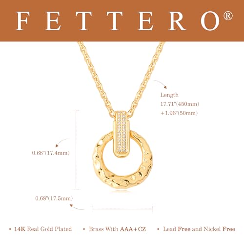 Fettero Dainty Gold Necklace for Women, 14K Gold Plated Pendant Necklace Cubic Zirconia Charm Necklaces for Women Jewelry Gift