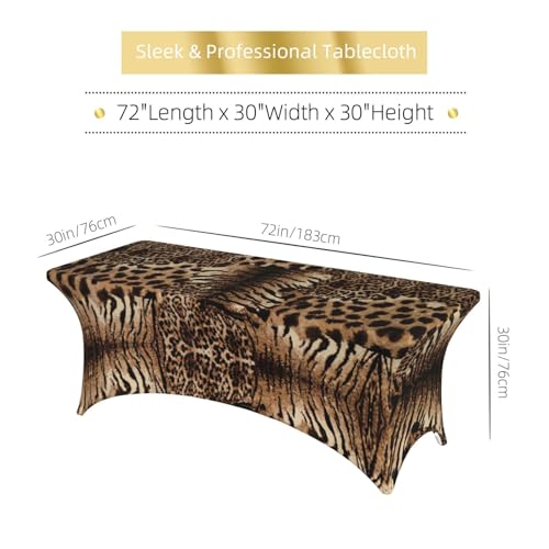 Nappe rectangulaire extensible 1,8m en élasthanne infroissable motif léopard