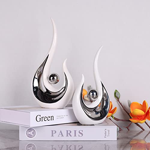 Set de 2 estatuas decorativas de cerámica abstracta plateadas miniatura 4